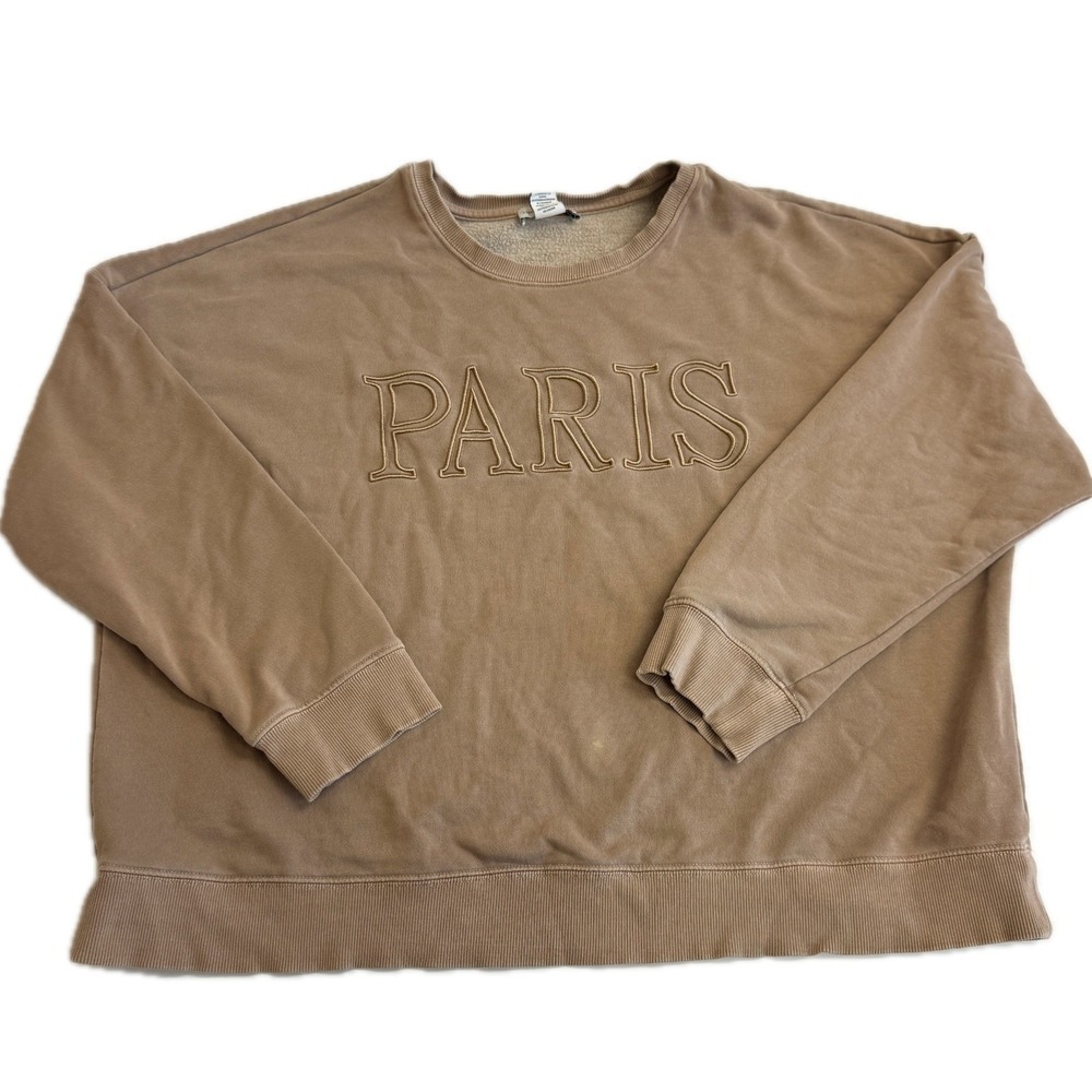 Cupcakes and Cashmere Sweatshirt Womens XL Brown Paris Embroidered Oversized